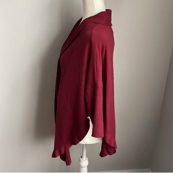 Soft Surroundings Burgundy Draped Ruffle Cardigan Sweater Size S/M - Picture 2 of 6
